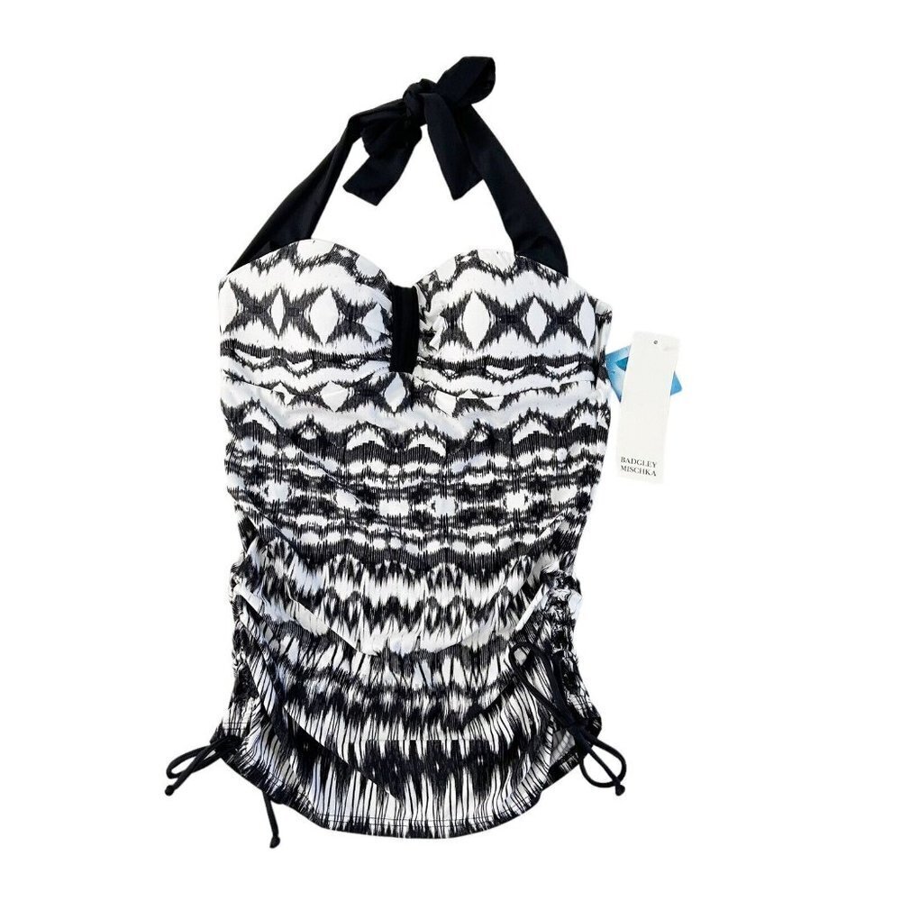 NEW Badgley Mischka Black White Tankini Swim Top Size 6